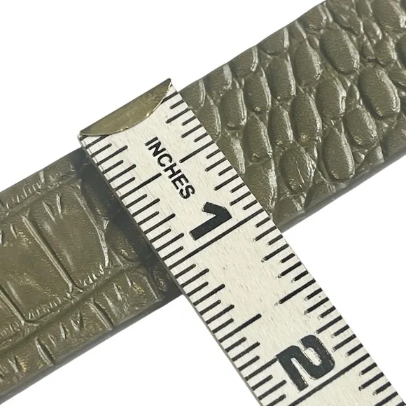 FRAME Square Buckle Olive Green Croc Embossed Skinny Leather Belt Size M - Picture 10 of 13